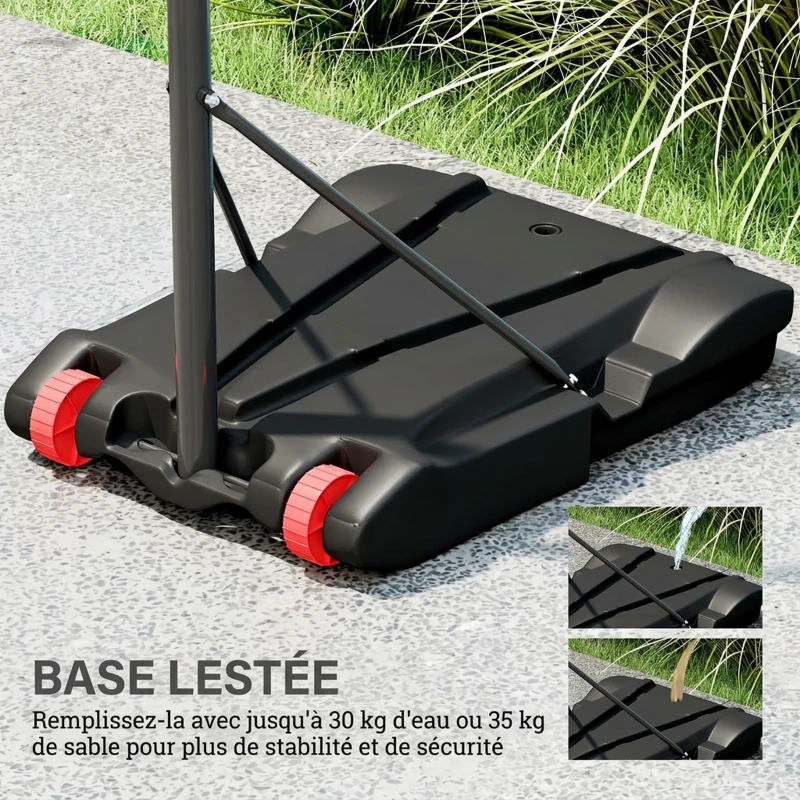 SPORTNOW Panier de Basket Extérieur et Fléchettes 2 en 1, Hauteur Réglable 210-247cm, Portable, Roues, Base Remplissable, Noir