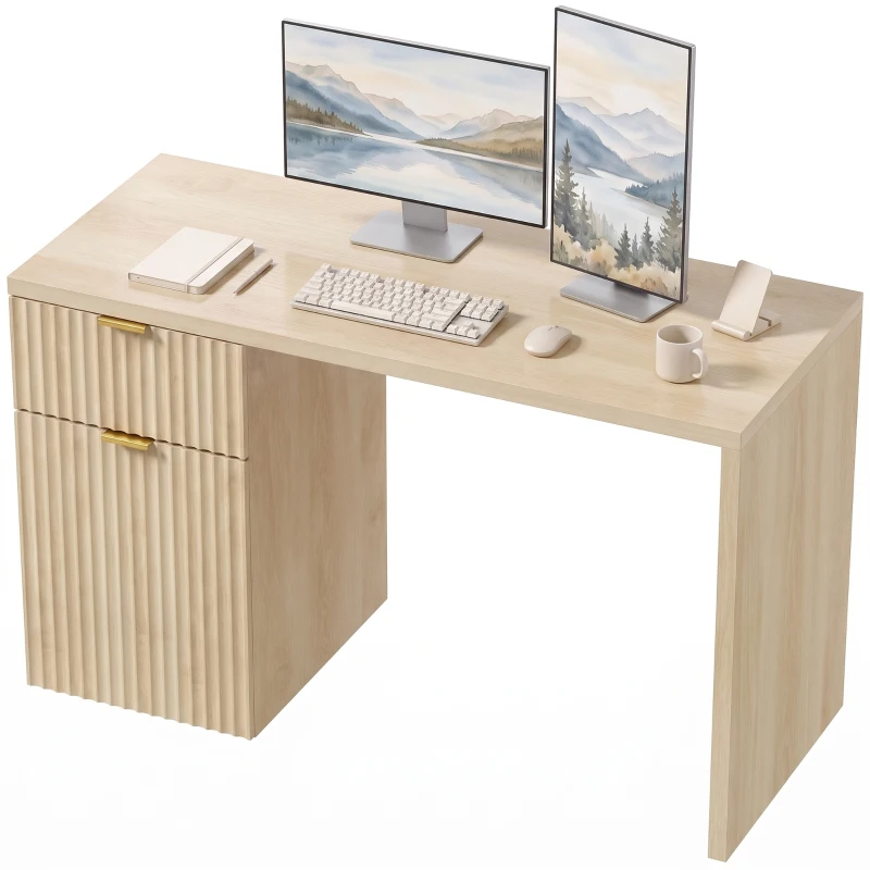 HOMCOM Secretária para Computador 120 cm com Gaveta, Armário Reversível, Prateleira Ajustável e Tampo Espesso, Carvalho