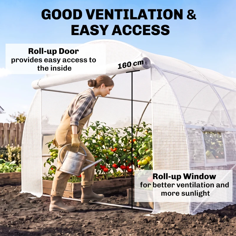 Outsunny Greenhouse Replacement Cover ONLY Winter Garden Plant PE Cover with Roll-up Windows Door, 6 x 3 x 2m White