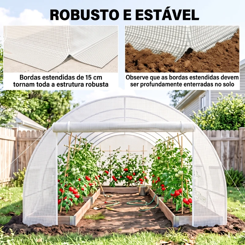 Outsunny Cobertura de Estufa de Túnel 6x3x2m Cobertura de Substituição de Estufa com 12 Janelas e Portas Enroláveis Branco