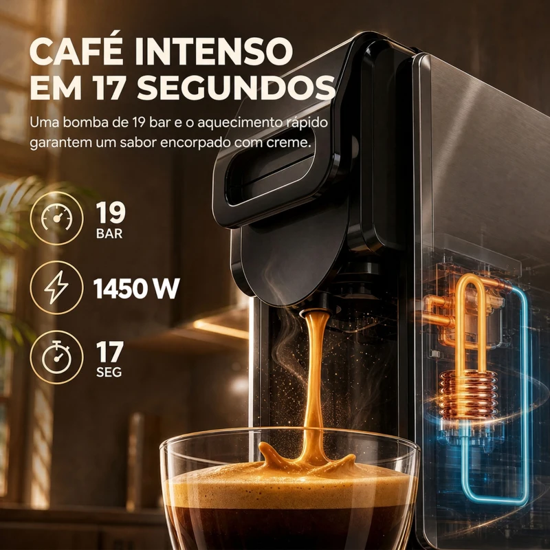 HOMCOM Máquina de Café Expresso 19 Bar Semiautomática com Depósito de Água Amovível 1 L para Cápsulas e Café Moído Preta