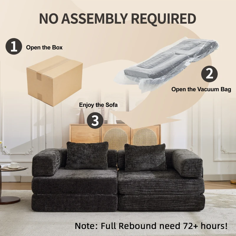 Schlafsofa, wandelbares Bodensofa, modular, Chenille, 200x100x63 cm, Schwarz