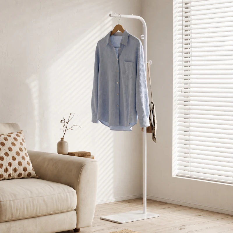 HOMCOM Clothing Rack with 3 Side Hooks, Garment Rack with Marble Base, 45 x 25 x 169 cm, for Bedroom, Bathroom, White