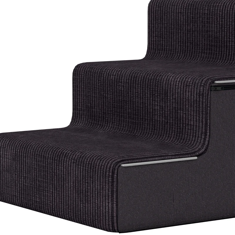 PawHut Dog Steps, 4-Step Dog Stairs for Bed and Sofa, Pet Stairs with Carry Handle, Washable Cover