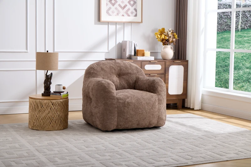 Sitzsack-Sessel mit Armlehnen, Kunstfellbezug, zerkleinerter Schaumstofffüllung, ergonomischer Rückenlehne, 95x95x79 cm, Khaki