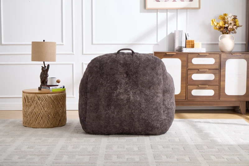 Sitzsack-Sofa mit Armlehnen, zerkleinerter Schaumstofffüllung und Kunstfell, 95x95x79 cm, Dunkelgrau