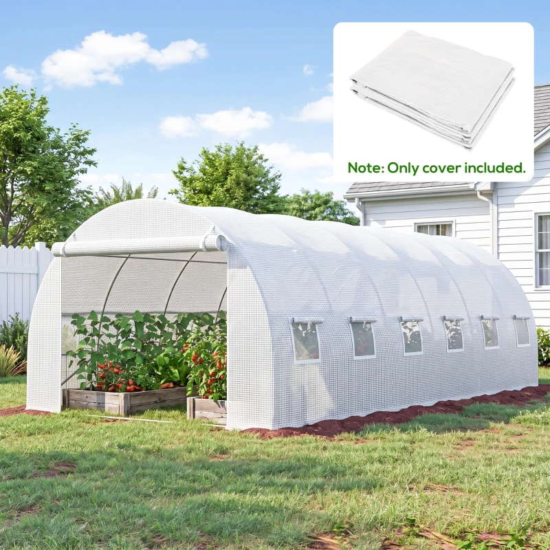 Outsunny Greenhouse Replacement Cover ONLY Winter Garden Plant PE Cover with Roll-up Windows Door, 6 x 3 x 2m White