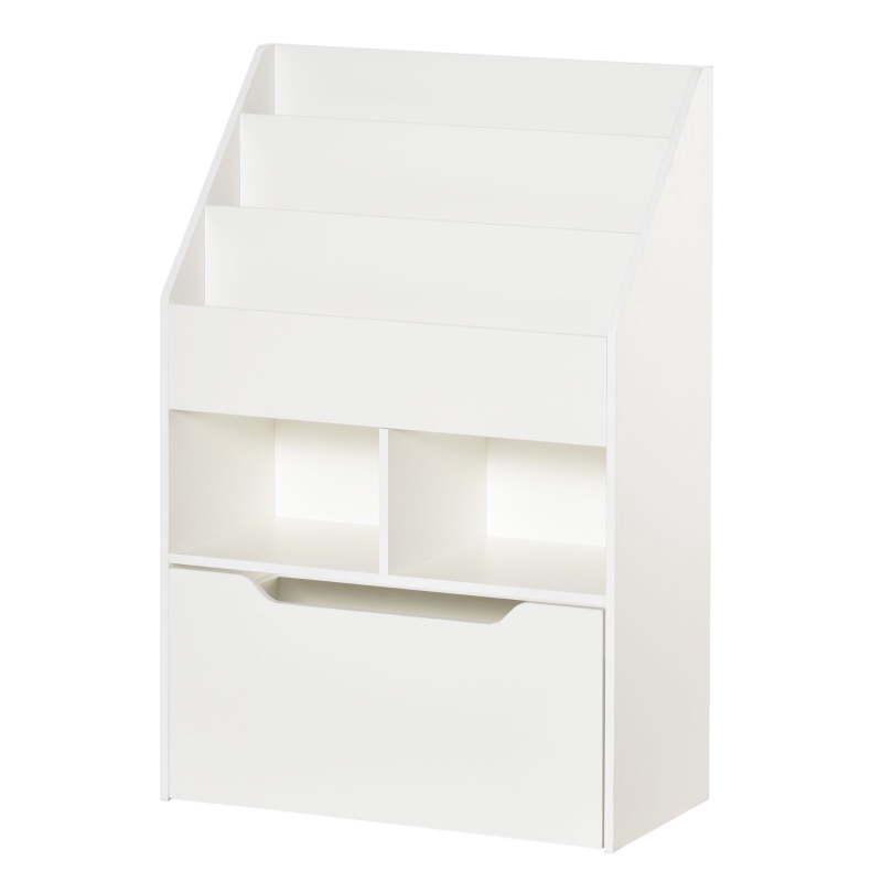 HOMCOM Mică bibliotecă pentru copii cu rafturi și sertar din MDF, 60x29,9x90cm, alb