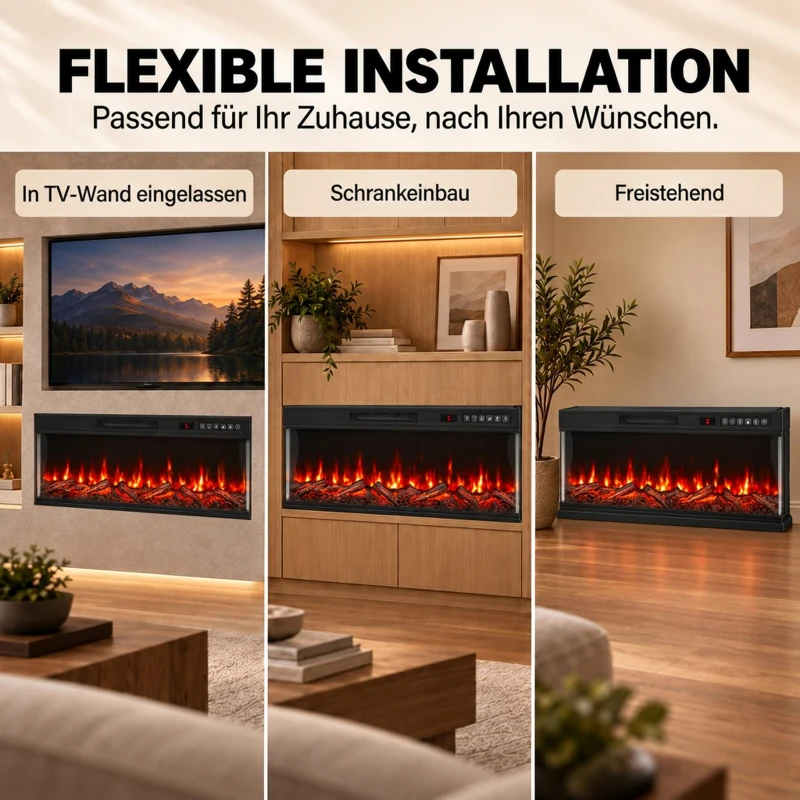 HOMCOM Elektrische haard met verwarming en 12 vlamkleuren, wandhaard met afstandsbediening, 127 cm