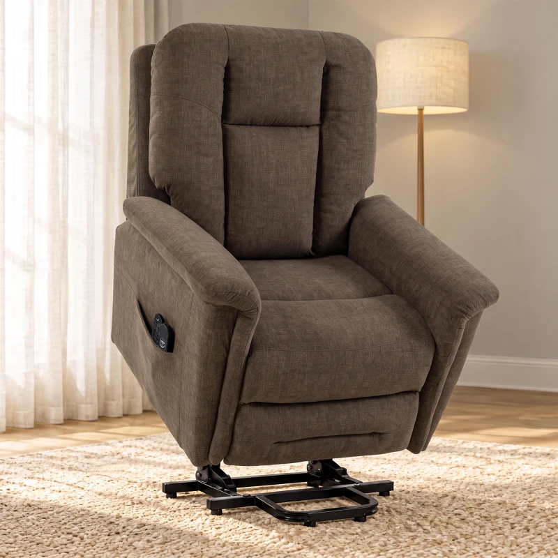 HOMCOM Fauteuil Releveur Électrique Massage et Chaleur Fauteuil Relax Électrique Velours Port USB Dossier Inclinable Marron
