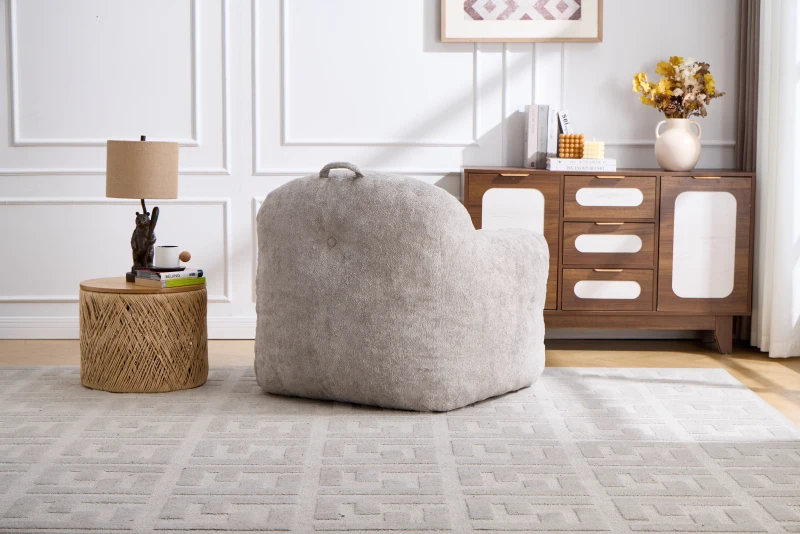Sitzsack-Sessel, geschredderte Schaumstofffüllung, Kunstfell, Armlehnen, 95x95x79 cm, Hellgrau