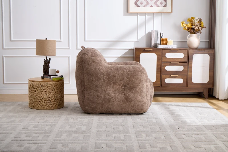 Sitzsack-Sessel mit Armlehnen, Kunstfellbezug, zerkleinerter Schaumstofffüllung, ergonomischer Rückenlehne, 95x95x79 cm, Khaki