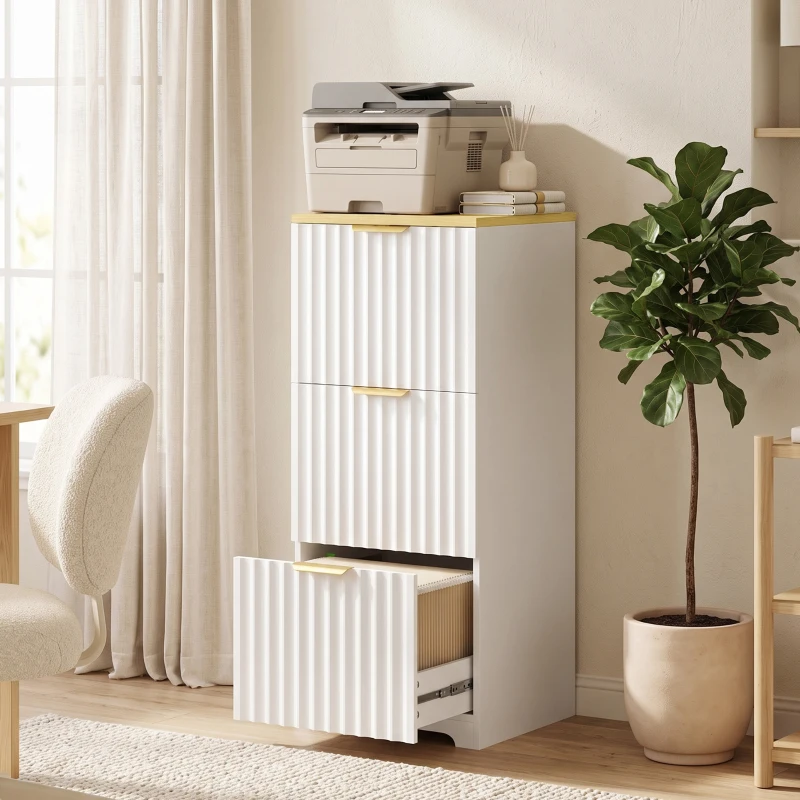 HOMCOM Arquivador Vertical com 3 Gavetas e Barras Ajustáveis para Pastas A4, Móvel de Escritório 39,5 x 40 x 103 cm, Branco