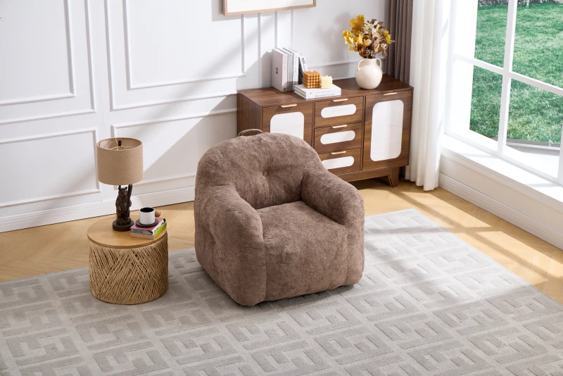 Sitzsack-Sessel mit Armlehnen, Kunstfellbezug, zerkleinerter Schaumstofffüllung, ergonomischer Rückenlehne, 95x95x79 cm, Khaki
