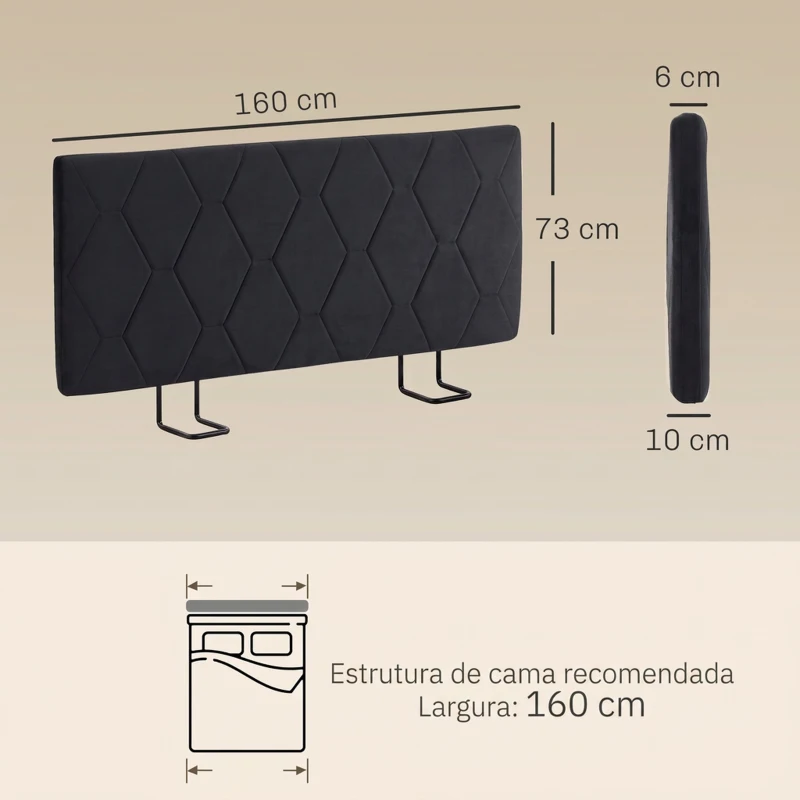HOMCOM Cabeceira Estofada em Chenille com Altura Regulável e Estrutura Metálica para Cama de 160 cm, Cinzento