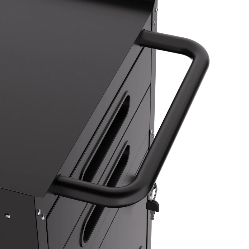 Armoire à outils mobile étroite en métal, porte verrouillable, 2 tiroirs et roulettes pivotantes, Noir