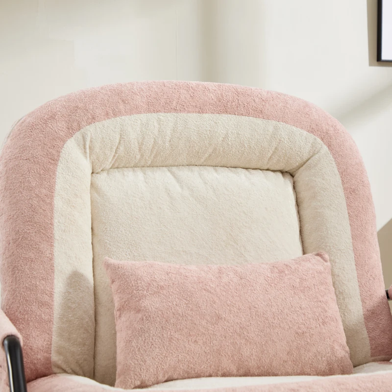Fauteuil à bascule grand format, dossier réglable et repose-pieds escamotable, poches latérales, coussin rembourré, intérieur et extérieur, Rose