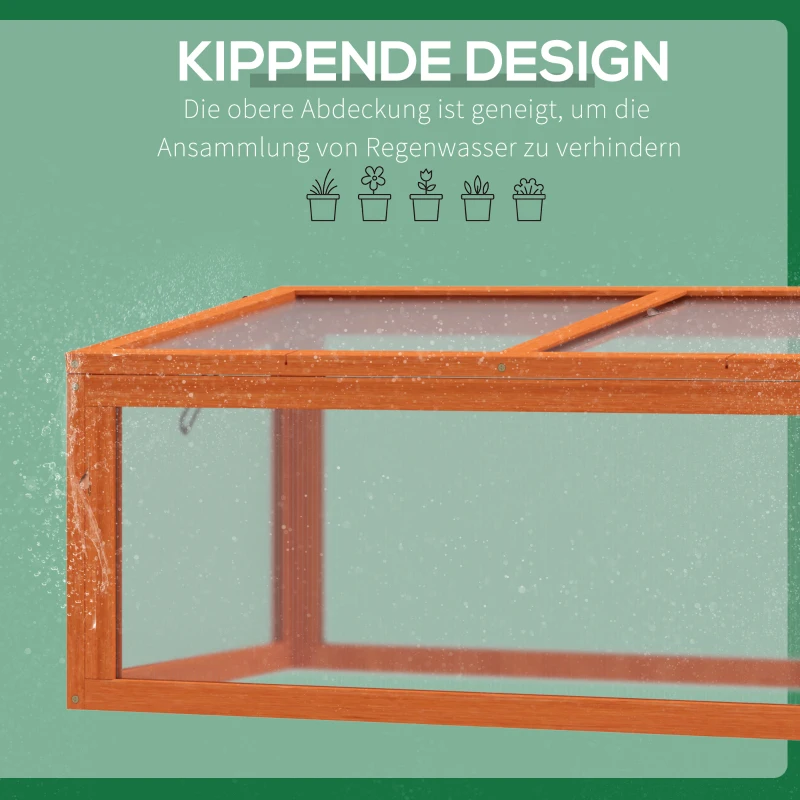 Outsunny Compacte Houten Mini-Kas met Doorzichtig Polycarbonaat Deksel, Oranje 90 x 46 x 40 cm
