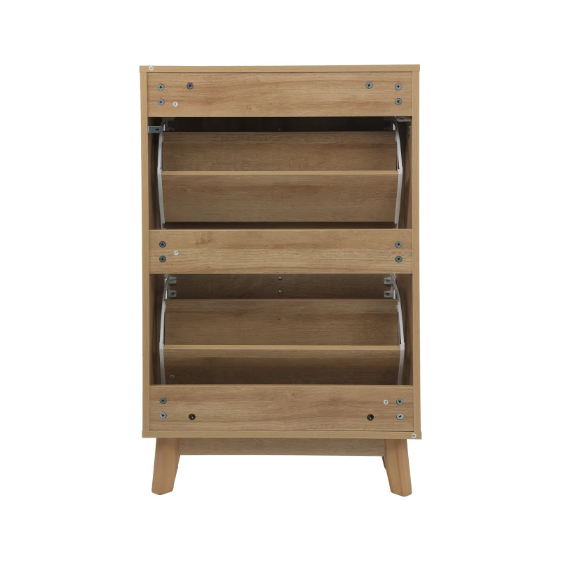 Schuhschrank mit Kippschutz und Doppeltüren, 60x24x94 cm, Eiche
