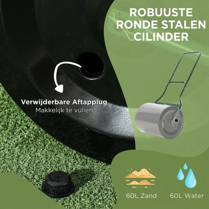 Outsunny Gazonwals met U-handgreep tuinwals tuinroller vulling 60 l water/zand metaal