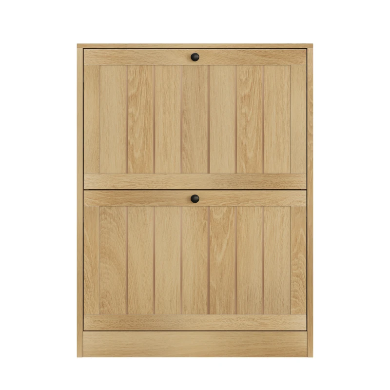 Schuhschrank mit 2 Kippfächern, verstellbaren Einlegeböden, Staubschutz und Kippschutz, 60 x 24 x 80 cm, Eiche