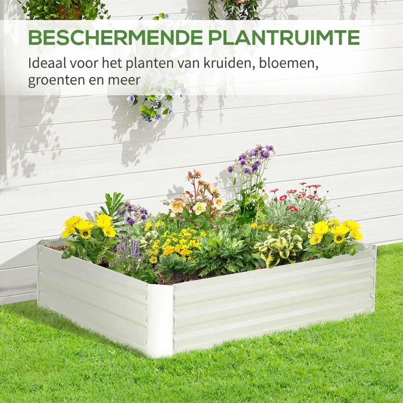 Outsunny gegalvaniseerd stalen verhoogd bed zilver 120 x 90 x 30 cm