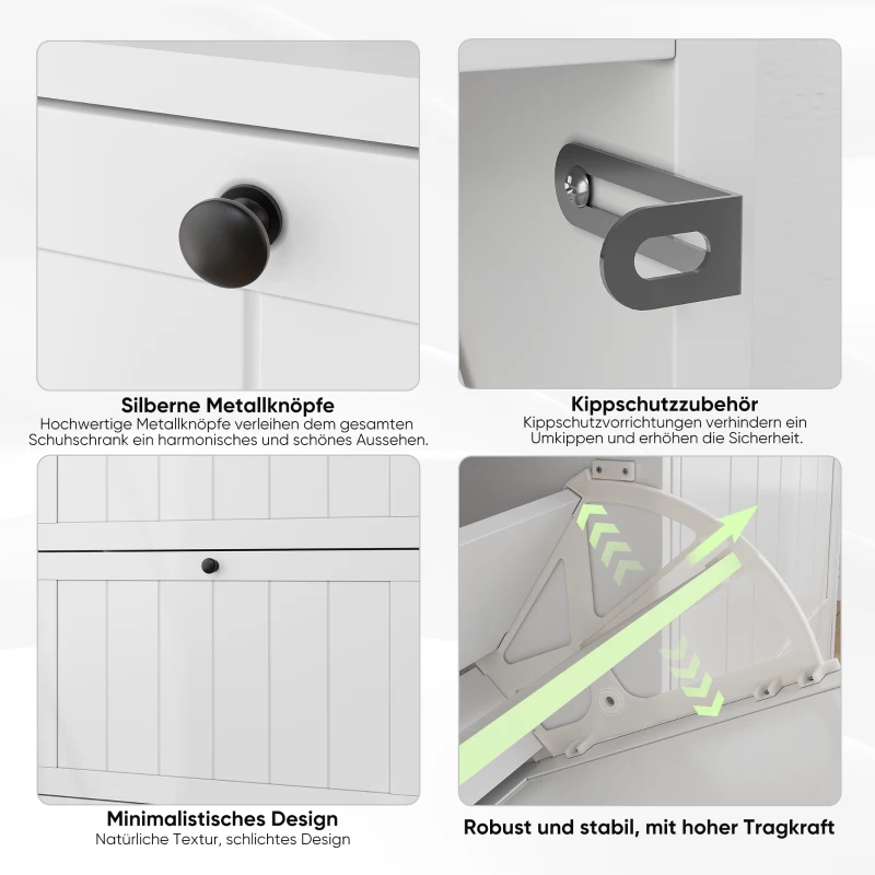 Schuhschrank, freistehend, schmal, Mid-Century-Modern-Stil, 60x24x80 cm, Weiß