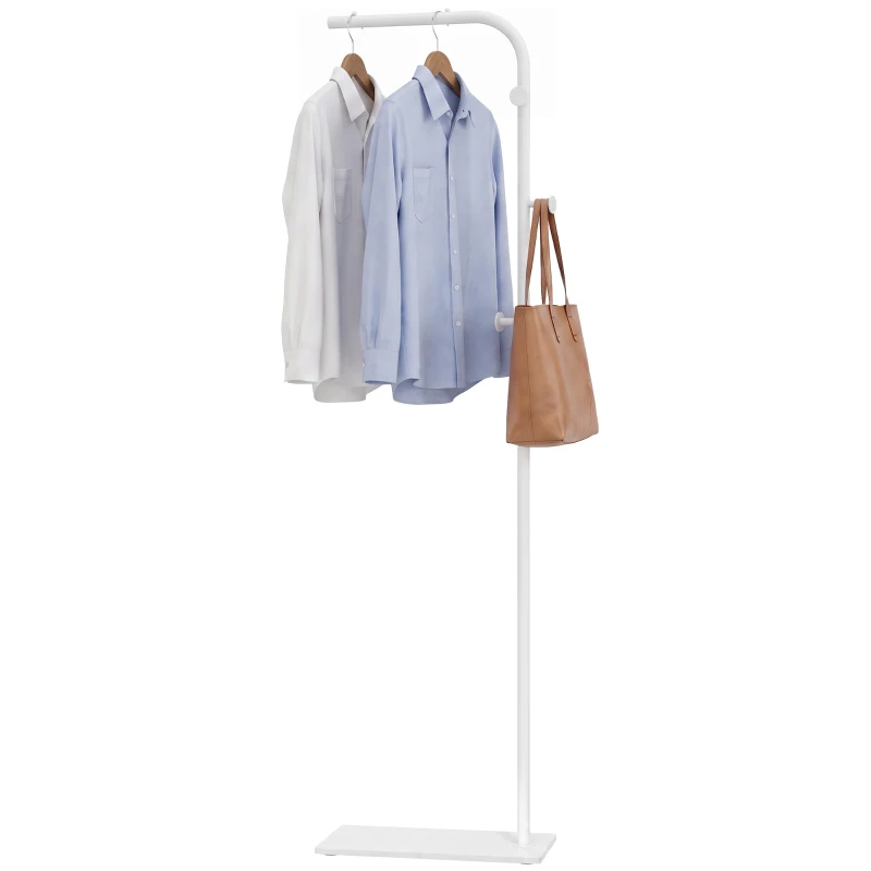 HOMCOM Clothing Rack with 3 Side Hooks, Garment Rack with Marble Base, 45 x 25 x 169 cm, for Bedroom, Bathroom, White