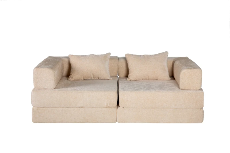 Wandelbares modulares Boden-Schlafsofa aus Chenille, klappbare Sofa- und Matratzenfunktion, 200x100x63 cm, Beige