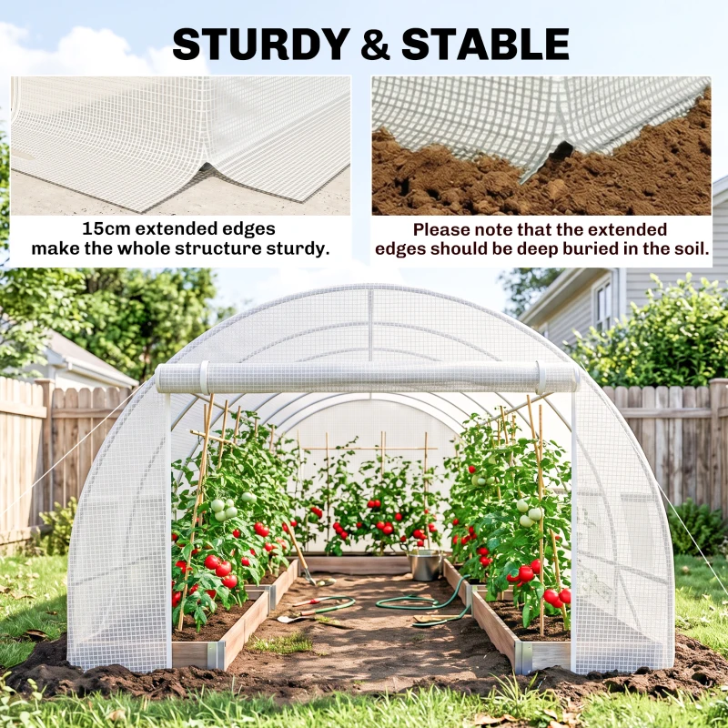 Outsunny Greenhouse Replacement Cover ONLY Winter Garden Plant PE Cover with Roll-up Windows Door, 6 x 3 x 2m White
