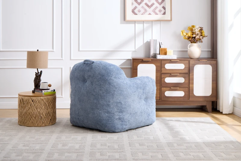 Sitzsack-Sessel mit Armlehnen, Kunstfellbezug und hochelastischer Schaumstofffüllung, für Wohnzimmer und Leseecke, 95x95x79 cm, Blau