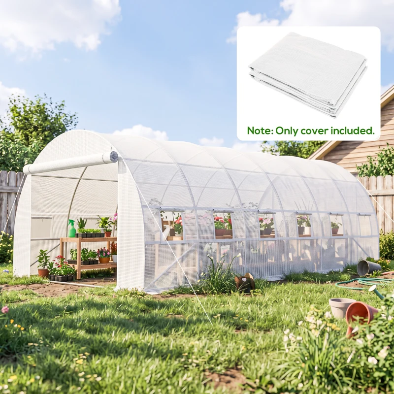 Outsunny Greenhouse Replacement Cover ONLY Winter Garden Plant PE Cover with Roll-up Windows Door, 6 x 3 x 2m White