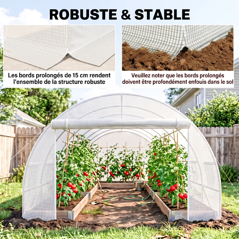 Outsunny Bâche de Rechange Serre Tunnel 18 m², bâche 6L x 3l x 2H m PE Anti-UV imperméable 12 fenêtres + Porte Enroulable zippée