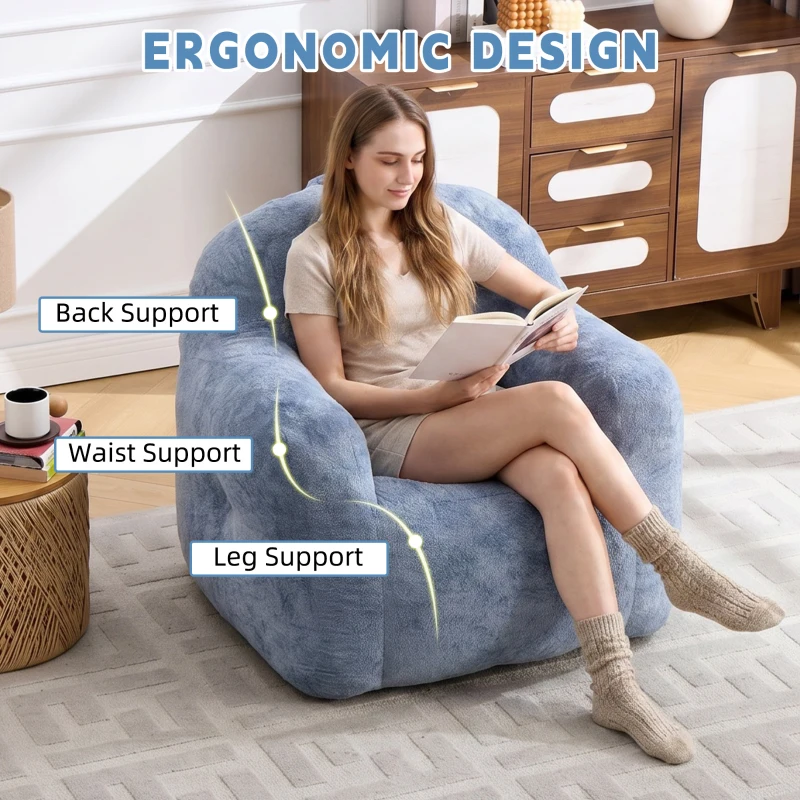 Sitzsack-Sessel mit Armlehnen, Kunstfellbezug und hochelastischer Schaumstofffüllung, für Wohnzimmer und Leseecke, 95x95x79 cm, Blau