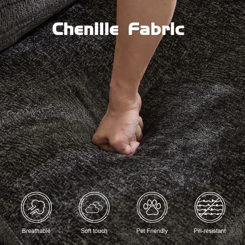 Schlafsofa, wandelbares Bodensofa, modular, Chenille, 200x100x63 cm, Schwarz