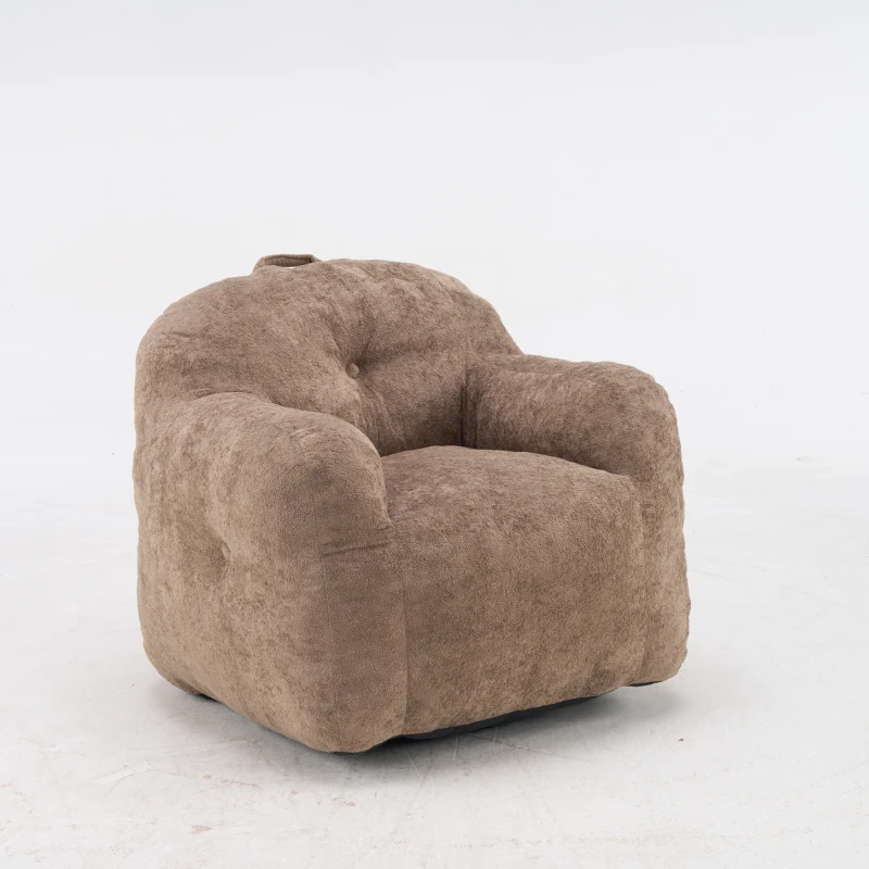 Sitzsack-Sessel mit Armlehnen, Kunstfellbezug, zerkleinerter Schaumstofffüllung, ergonomischer Rückenlehne, 95x95x79 cm, Khaki