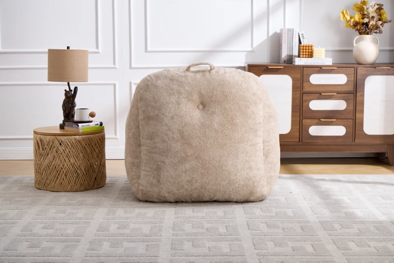 Sitzsack-Sofa mit Armlehnen, zerkleinerter Schaumstofffüllung und Kunstfellbezug für Wohn- und Schlafzimmer, Beige