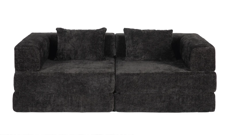 Schlafsofa, wandelbares Bodensofa, modular, Chenille, 200x100x63 cm, Schwarz