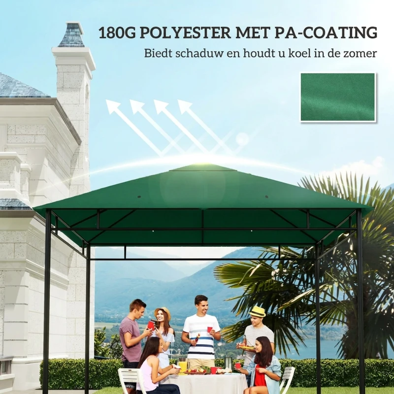 Outsunny partytentdak, vervangend dak voor partytent, partytentafdekking, polyester bescherming tegen de zon, groen 3 x 3 m(m-6)