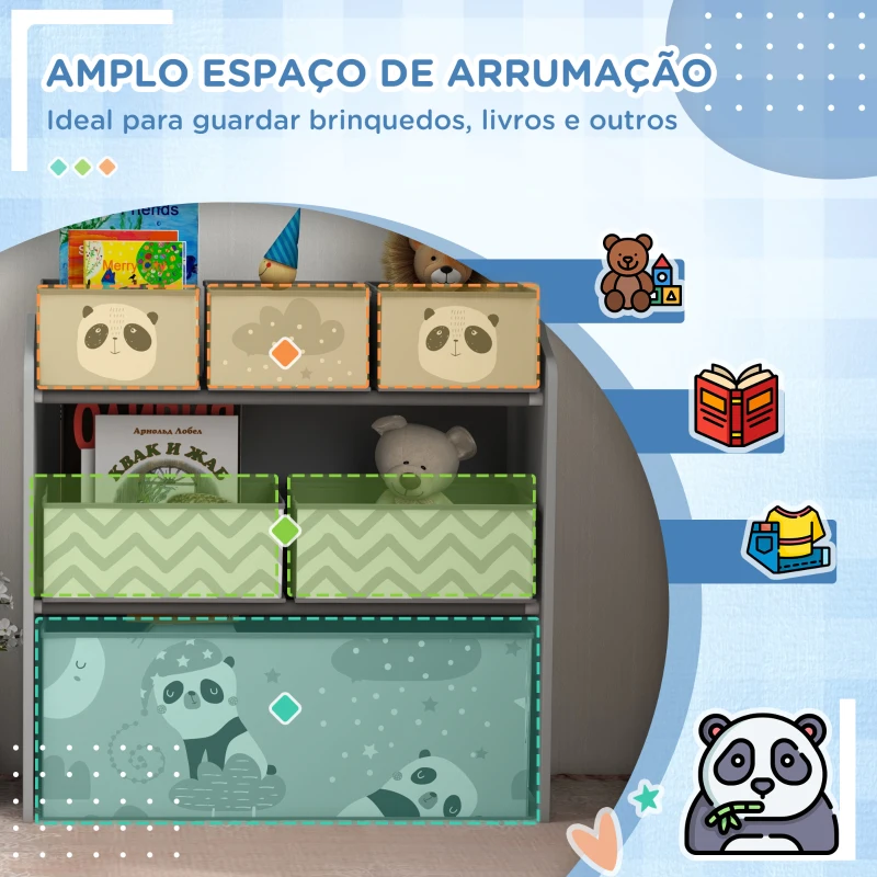 ZONEKIZ Estante para Brinquedos com 6 Caixas de Tecido não Tecido Amovíveis Organizador de Brinquedos 63x30x66 cm Cinza