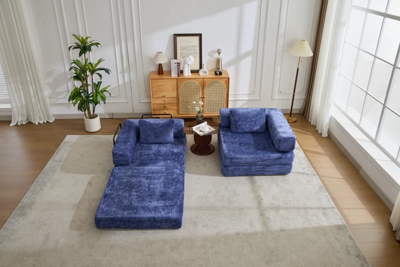 Boden-Schlafsofa, klappbar und modular, Chenille, 200x100x63 cm, Dunkelblau