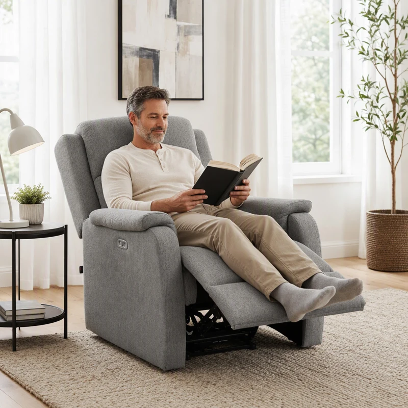HOMCOM Poltrona Relax Elettrica Reclinabile 150° con Poggiapiedi in Tessuto e Presa USB, Grigio Scuro