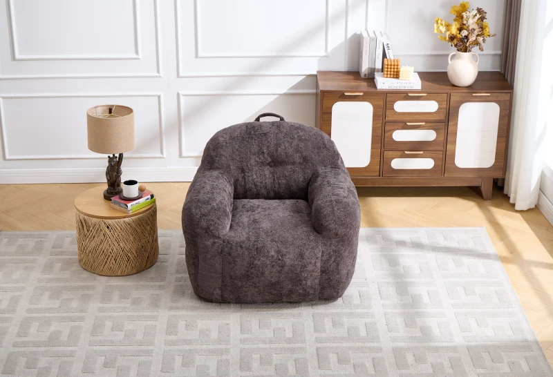Sitzsack-Sofa mit Armlehnen, zerkleinerter Schaumstofffüllung und Kunstfell, 95x95x79 cm, Dunkelgrau