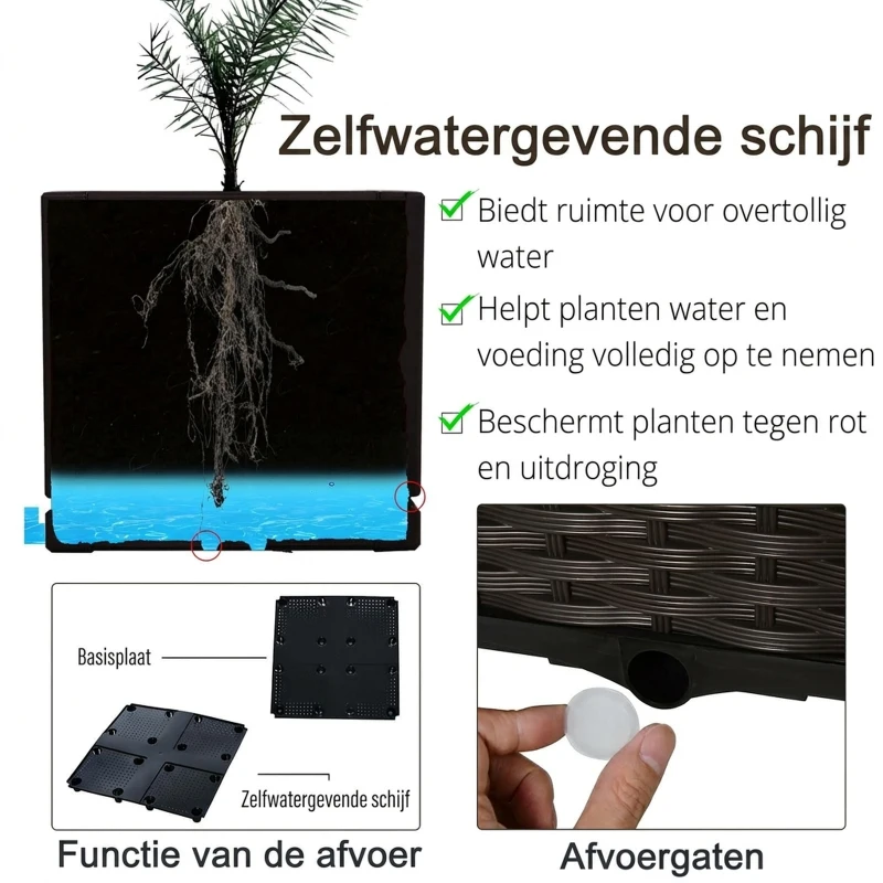 Outsunny verhoogd bed, plantenbak met afwateringsgaten, bloembak in rotan-look, PP, bruin