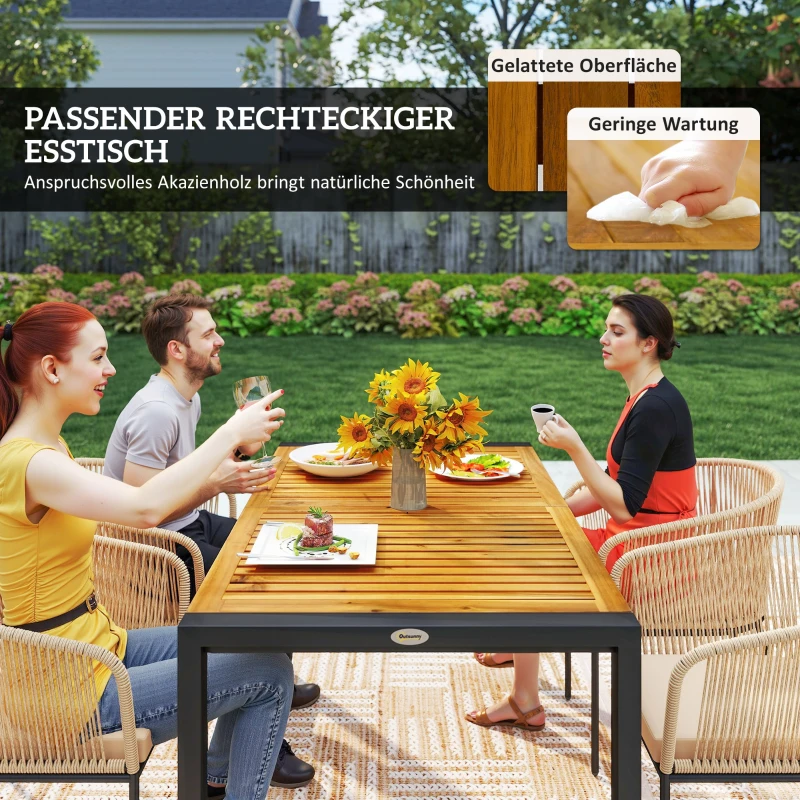 Outsunny 5-delig tuinmeubelset, 4 stoelen, 1 tafel, kunst-rattan, stalen frame, wasbare kussens, voor terras, Khaki