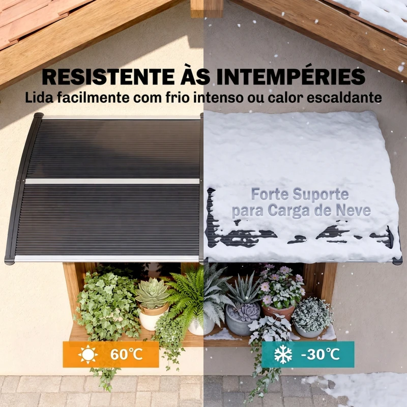 Outsunny Marquise para Portas e Janelas 196x75x23 cm Marquise de Proteção contra Sol e Chuva com Cobertura de Policarbonato Preto