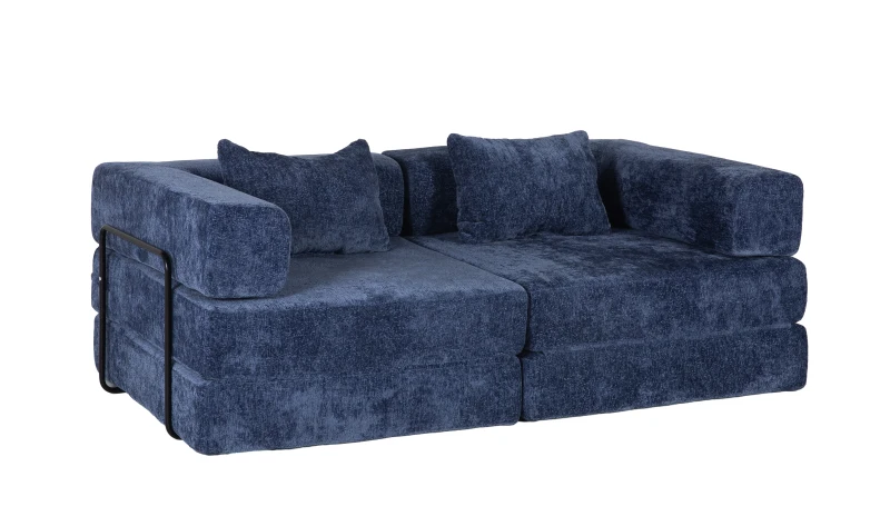 Boden-Schlafsofa, klappbar und modular, Chenille, 200x100x63 cm, Dunkelblau
