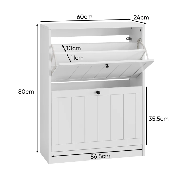 Schuhschrank, freistehend, schmal, Mid-Century-Modern-Stil, 60x24x80 cm, Weiß