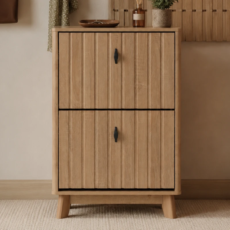 Schuhschrank mit Kippschutz und Doppeltüren, 60x24x94 cm, Eiche