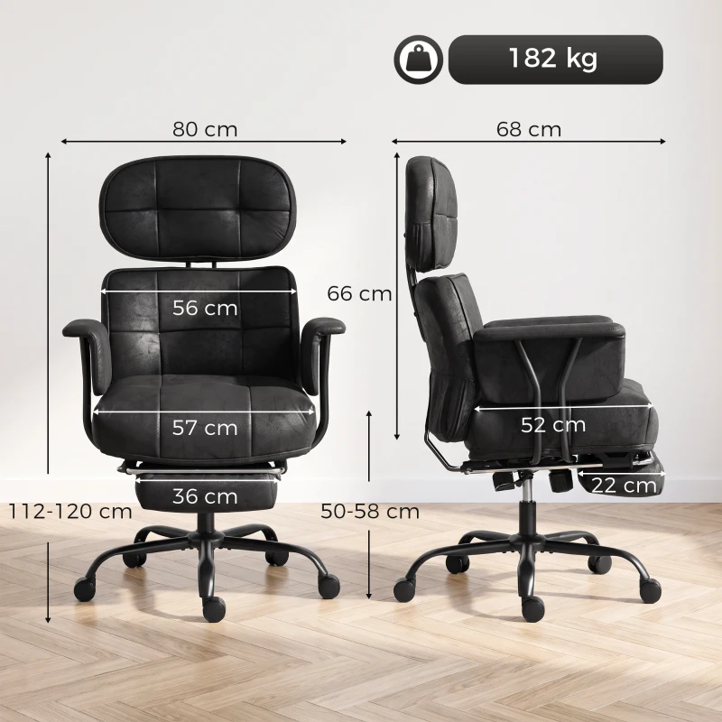 HOMCOM Office Chair, Big and Tall Desk Chair with Footrest, Wide Seat, Leathaire, Reclining Back, Swivel Wheels, Black